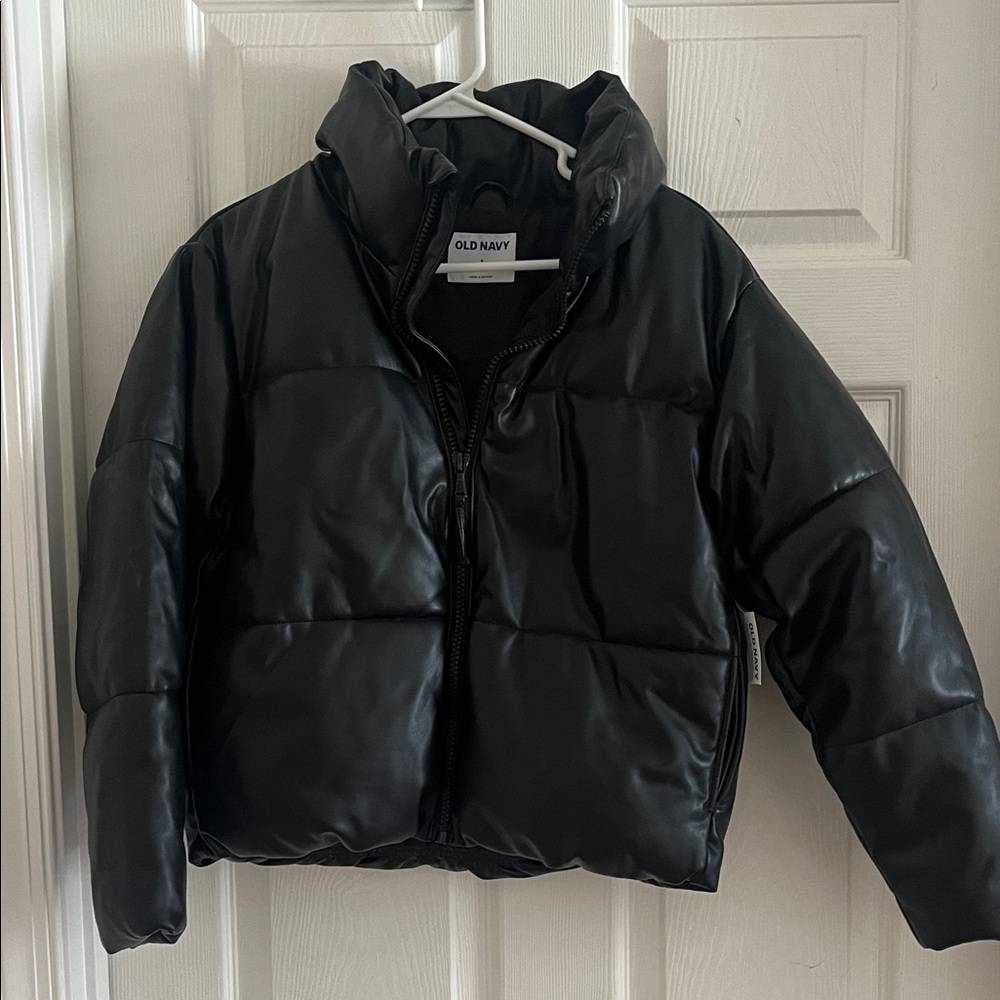 Old Navy Classic Black Faux Leather  Coat NWT